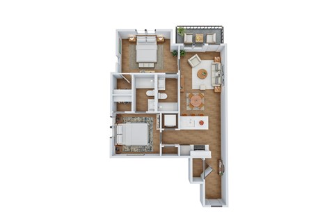 Floor plan for 2 beds, 2 baths, 425 sqft